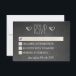 Chalkboard Style RSVP Kaartje<br><div class="desc">Eenvoudige chalkboardstijl RSVP-trouwkaart - Om je speciale dag te vieren cadeaus we een RSVP-kaart met hartdoedels. Om te worden gebruikt met ons collectie van super schattige doodles van een paar verliefd op een zwarte achtergrond. Deze eenvoudige en moderne RSVP-kaart zal u helpen de juiste stemming te vinden voor het begin...</div>
