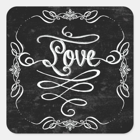Chalkboard Style Rustic Swirl Couples Shower Kaart Vierkante Sticker (Voorkant)