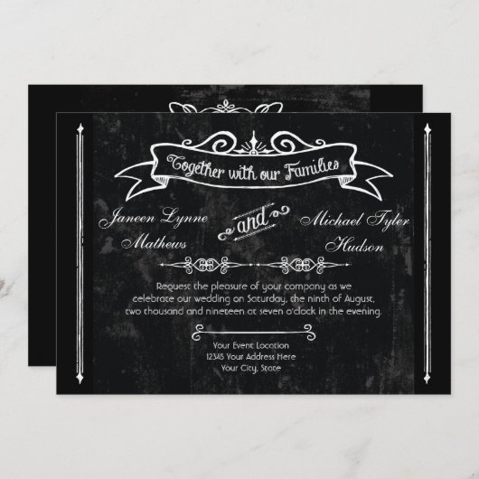 Chalkboard Style Rustic Swirl Typographic Invites Kaart (Voorkant / Achterkant)