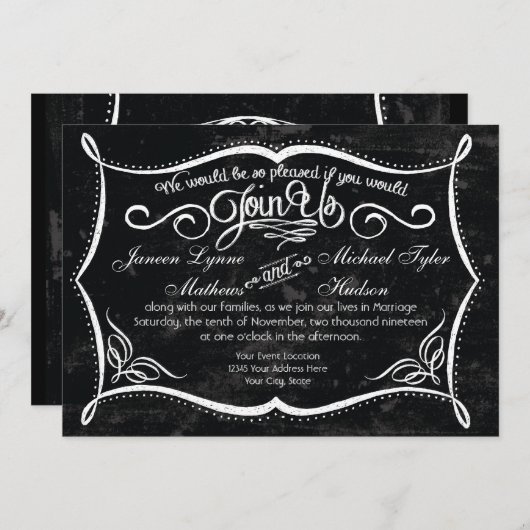 Chalkboard Style Rustic Swirl Typographic Invites Kaart (Voorkant / Achterkant)