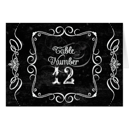 Chalkboard Style Rustil Swirl Table Number-kaarten (Voorkant Horizontaal)