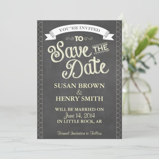 Chalkboard Style SLA DE DATUM OP Save The Date (Staand voorkant)