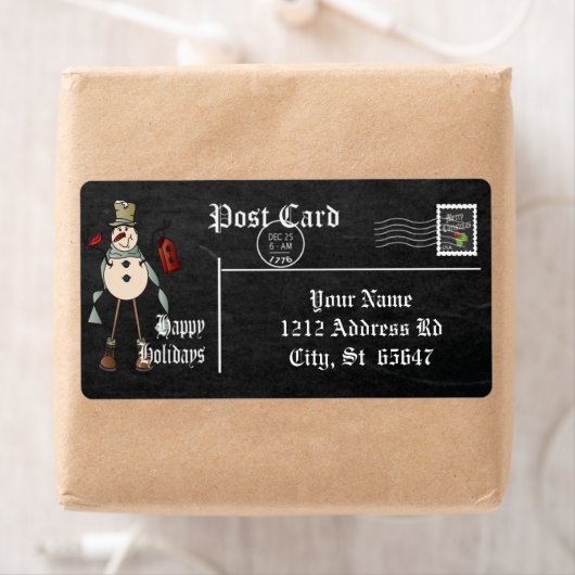 Chalkboard Style Snowman - Blauw Etiket (Insitu)