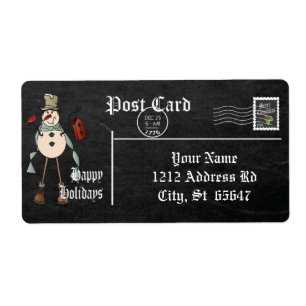 Chalkboard Style Snowman - Blauw Etiket