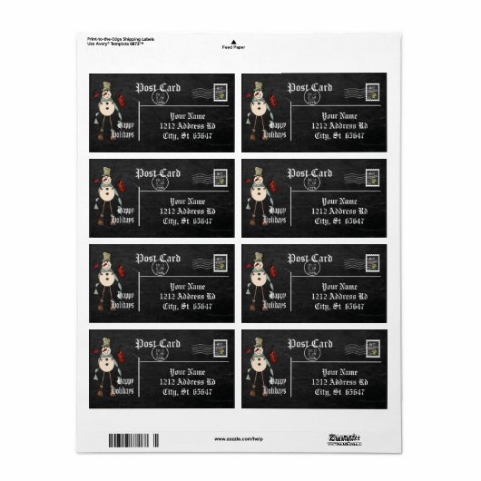 Chalkboard Style Snowman - Blauw Etiket (Full Sheet)