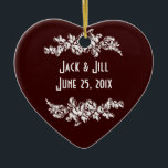 Chalkboard Style WEDDING Gift Keramisch Ornament<br><div class="desc">Chalkboard-Stijl design zijn alle waaier! Deze witte design op diepe, juweeltoon-achtergronden, herinnerend aan de chalkboardmenu's buiten je favoriete bistro, bieden hedendaagse elegantie vermengd met charme. Het is gemakkelijk om de tekst aan te passen met je speciale trouwnamen en datums. Dan, vult uw trouwpalet door uw favoriete achtergrondkleur bij te kiezen...</div>
