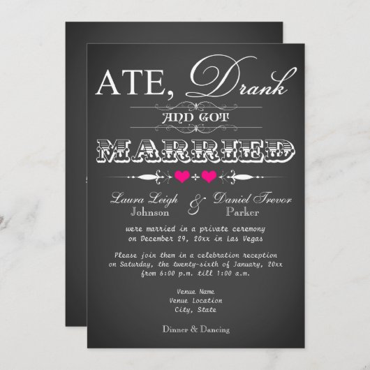 Chalkboard Style Wedding Reception nodigt slechts Kaart (Voorkant / Achterkant)