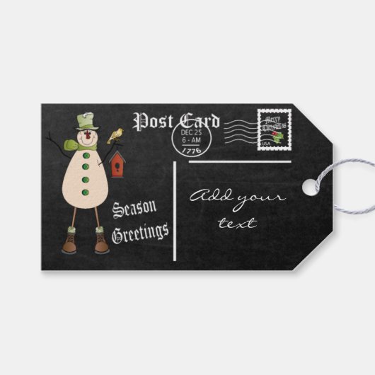 Chalkboard Styled Snowman Briefkaart | Kerstmis Cadeaulabel (Voorkant (Horizontaal))