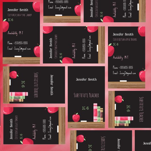 Chalkboard Sub Teacher Verticaal Contact Kaarten Visitekaartje