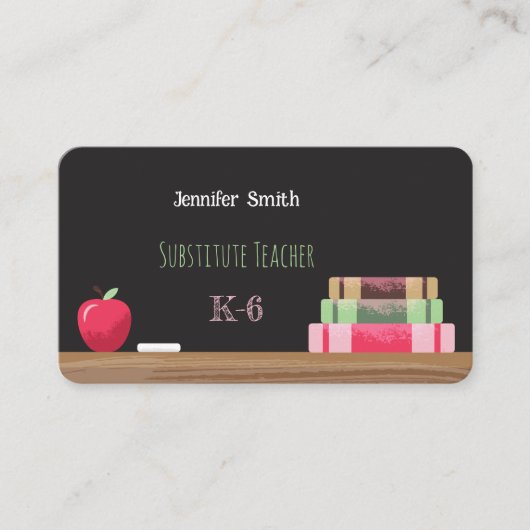 Chalkboard Substitute docent Rond Contact Kaart Visitekaartje (Voorkant)