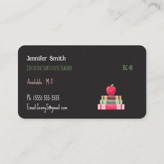 Chalkboard Substitute docent Rond Contact Kaart Visitekaartje (Achterkant)