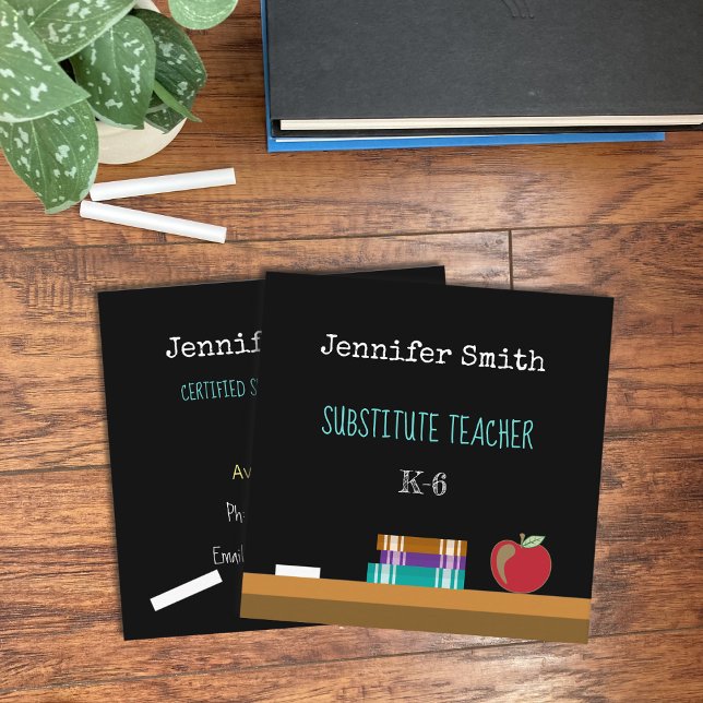 Chalkboard Substitute Teacher Square Visitekaartje