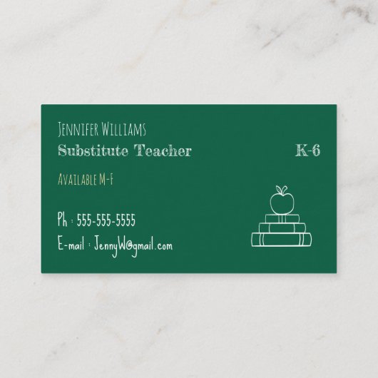 Chalkboard Substitute Visitekaartjes voor leerkrac (Achterkant)