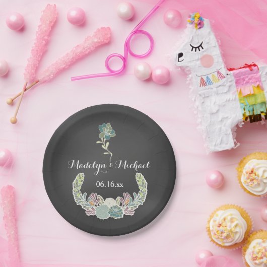 Chalkboard Succulents Custom Wedding Paper Borden Papieren Bordje (Feest)