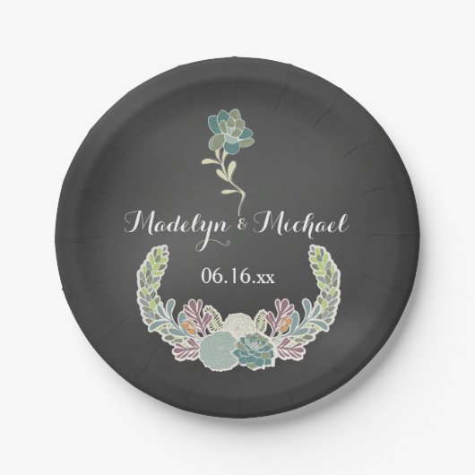 Chalkboard Succulents Custom Wedding Paper Borden Papieren Bordje (Voorkant)