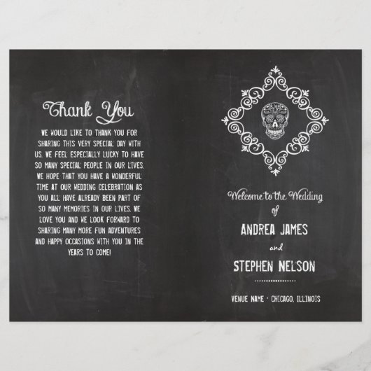 Chalkboard Sugar Skull Flourish Wedding Programs (Voorkant)