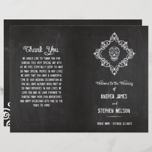 Chalkboard Sugar Skull Flourish Wedding Programs (Voorkant / Achterkant)