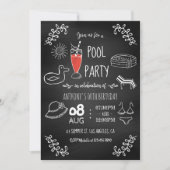 Chalkboard Summer Pool Birthday Party Invitation Kaart (Voorkant)