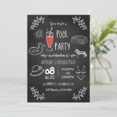 Chalkboard Summer Pool Birthday Party Invitation Kaart (Staand voorkant)