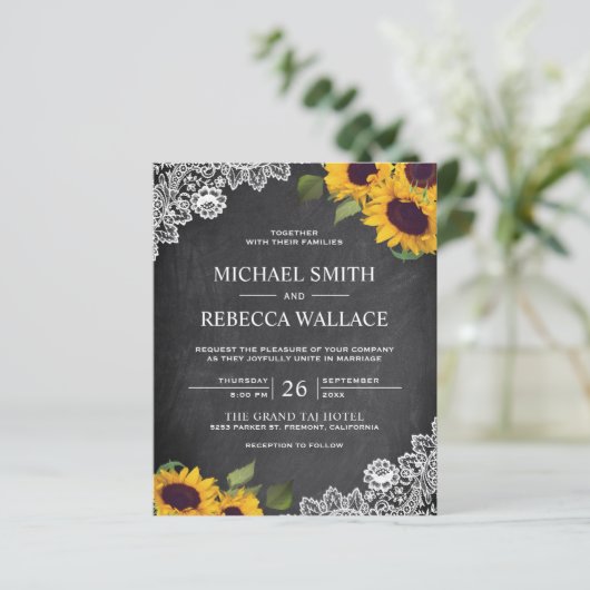 Chalkboard Sunflower Budget Weddenschap (Staand voorkant)