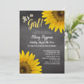 Chalkboard Sunflower Garden Girl Baby shower Kaart (Staand voorkant)