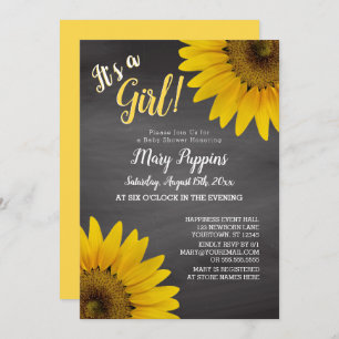 Chalkboard Sunflower Garden Girl Baby shower Kaart