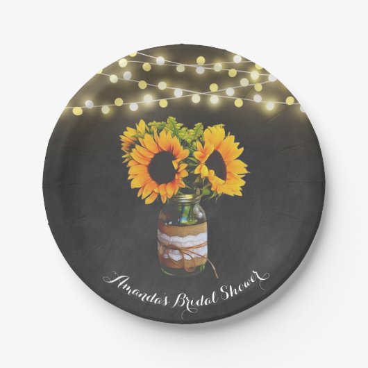 Chalkboard Sunflower Mason Jar Vrijgezellenfeest Papieren Bordje (Voorkant)