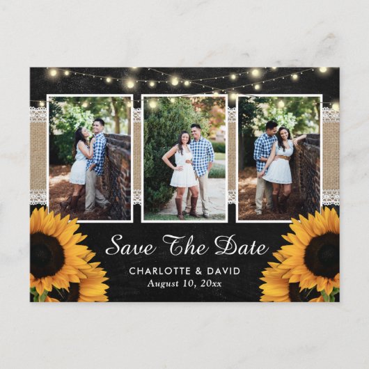Chalkboard Sunflower Save the Date Photo Briefkaar Aankondigingskaart (Voorkant)