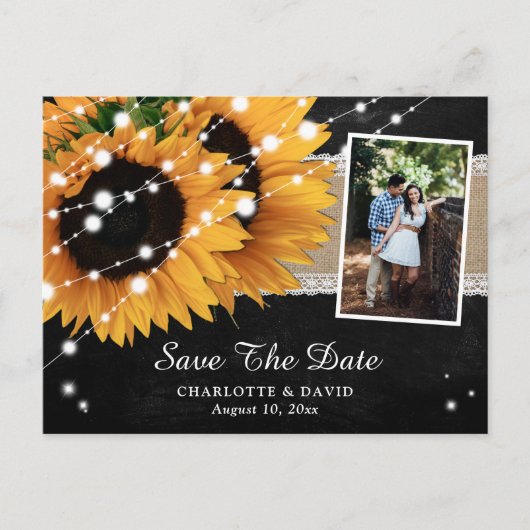 Chalkboard Sunflower Save the Date Photo Briefkaar Aankondigingskaart (Voorkant)