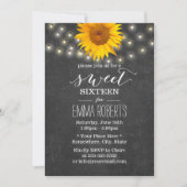 Chalkboard Sunflower & String Lights Sweet 16 Kaart (Voorkant)