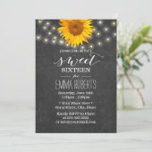 Chalkboard Sunflower & String Lights Sweet 16 Kaart (Staand voorkant)