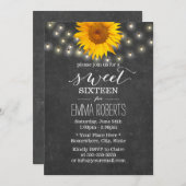 Chalkboard Sunflower & String Lights Sweet 16 Kaart (Voorkant / Achterkant)