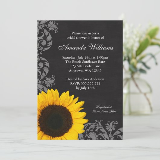 Chalkboard Sunflower Swirls Vrijgezellenfeest Kaart (Staand voorkant)