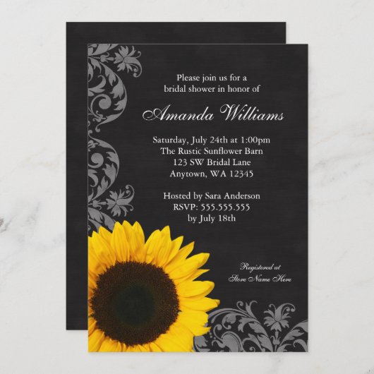 Chalkboard Sunflower Swirls Vrijgezellenfeest Kaart (Voorkant / Achterkant)