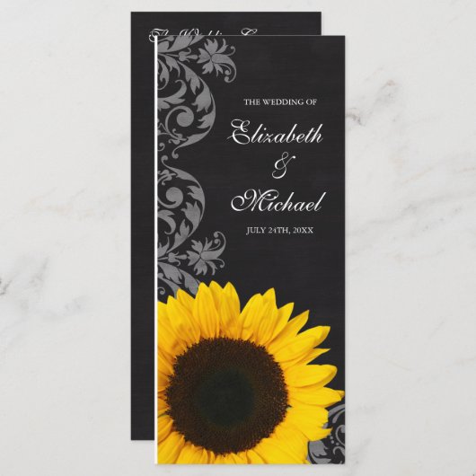 Chalkboard Sunflower Swirls Wedding Program Programmakaart (Voorkant / Achterkant)