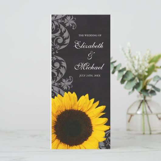 Chalkboard Sunflower Swirls Wedding Program Programmakaart (Staand voorkant)