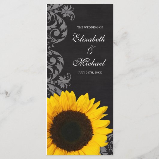 Chalkboard Sunflower Swirls Wedding Program Programmakaart (Voorkant)