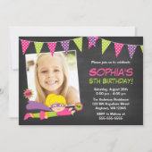 Chalkboard Superheld Girl Foto Birthday Party Kaart (Voorkant)