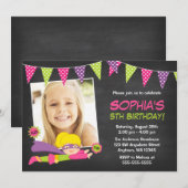 Chalkboard Superheld Girl Foto Birthday Party Kaart (Voorkant / Achterkant)