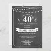 Chalkboard Surprise Birthday Party 40th Invite Kaart (Voorkant)