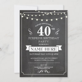 Chalkboard Surprise Birthday Party 40th Invite Kaart