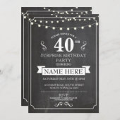 Chalkboard Surprise Birthday Party 40th Invite Kaart (Voorkant / Achterkant)