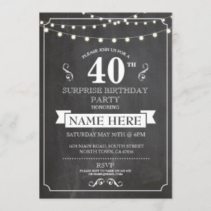 Chalkboard Surprise Birthday Party 40th Invite Kaart