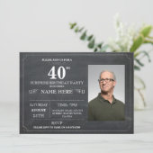 Chalkboard Surprise Birthday Party 40th Invite Kaart (Staand voorkant)
