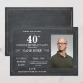Chalkboard Surprise Birthday Party 40th Invite Kaart (Voorkant / Achterkant)