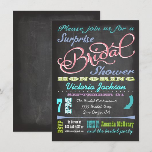 Chalkboard Surprise Bridal Shower-uitvindingen Kaart (Voorkant / Achterkant)