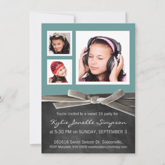 Chalkboard Sweet 16 met 3 foto's Kaart (Voorkant)