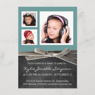 Chalkboard Sweet 16 met 3 foto's Kaart
