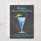 Chalkboard Sweet 16 Pool Party Invitation Kaart (Voorkant)