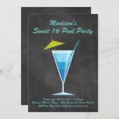 Chalkboard Sweet 16 Pool Party Invitation Kaart (Voorkant / Achterkant)